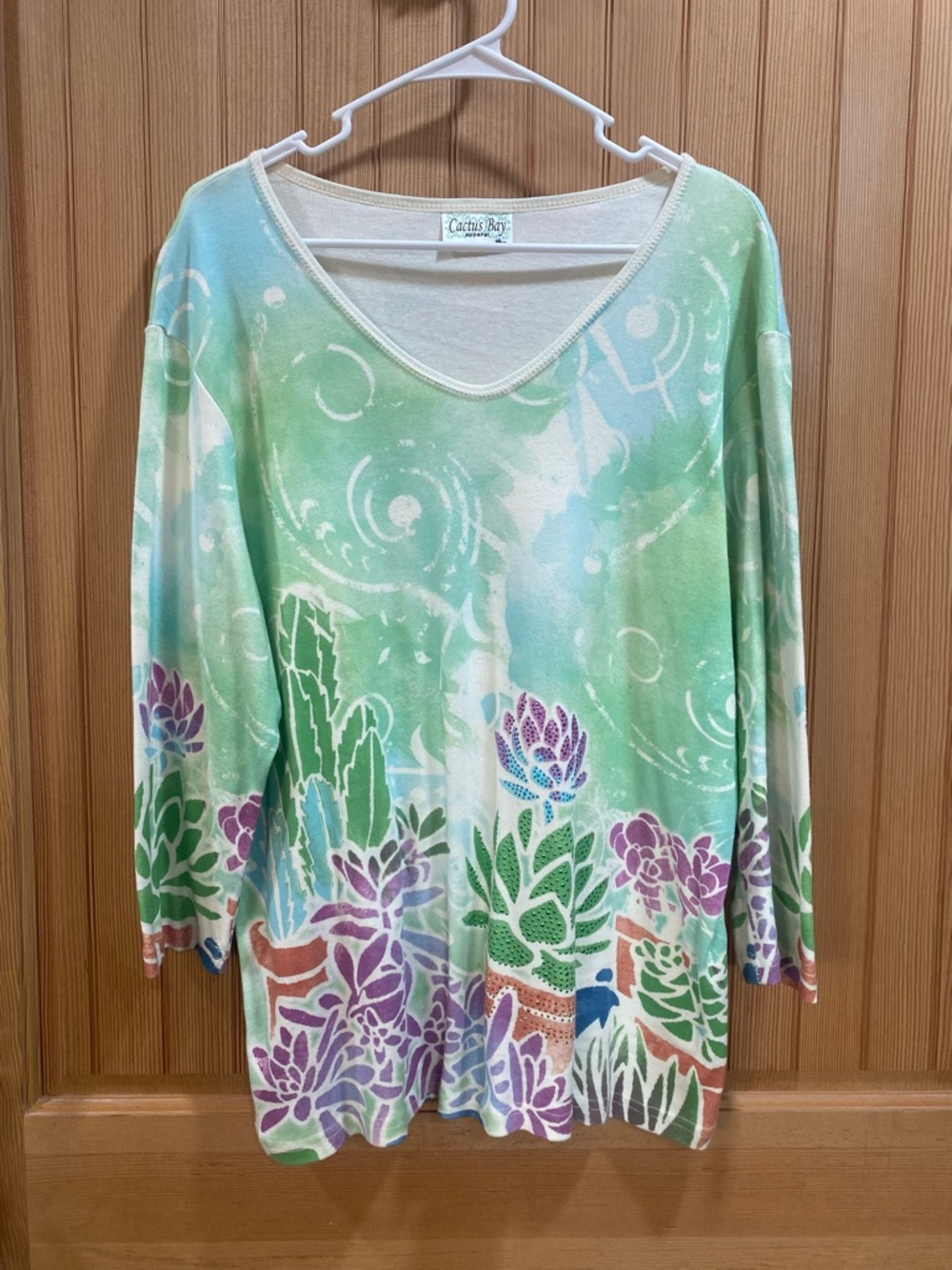 Cactus Bay Mint & Lavender Succulent Motif with Rhinestone Tunic - Picture 2 of 6